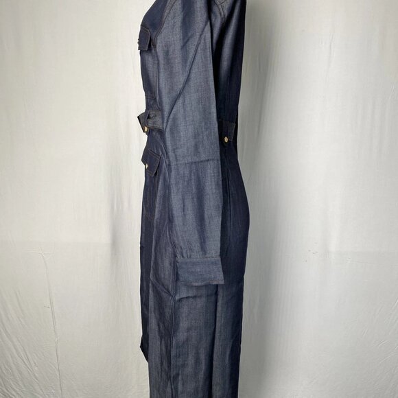 NEW MARCIANO Carla Safari Denim Midi Dress Blue Size L / US 8 | Button Front - Picture 6 of 8